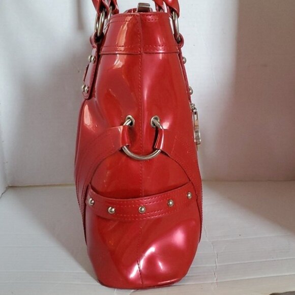 Beijo Head Over Heels Red Patent Leather Bag Tote Shoulder Handbag Purse Women's - Picture 6 of 16